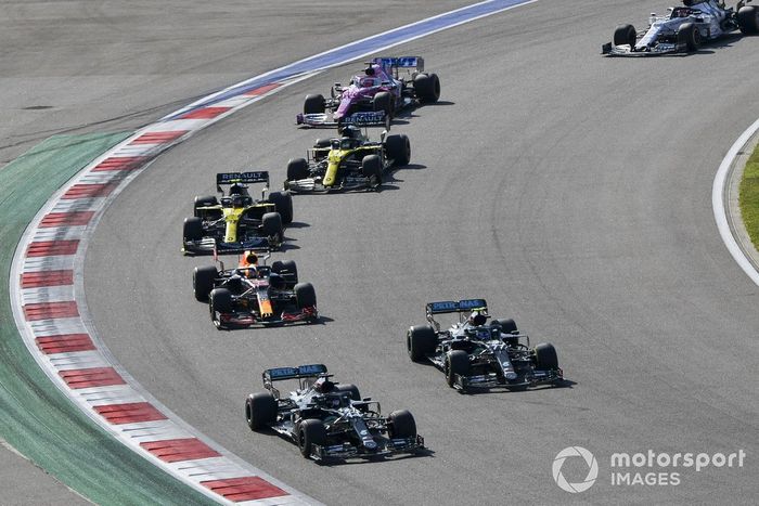 Lewis Hamilton, Mercedes F1 W11, Valtteri Bottas, Mercedes F1 W11, Max Verstappen, Red Bull Racing RB16, Esteban Ocon, Renault F1 Team R.S.20, Daniel Ricciardo, Renault F1 Team R.S.20