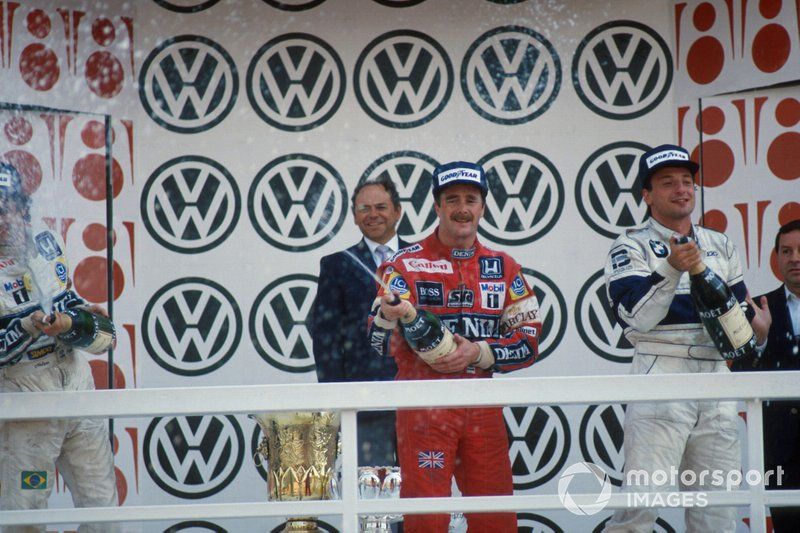 Podio: Nelson Piquet, Williams, Nigel Mansell, Williams, Ricardo Patrese, Brabham