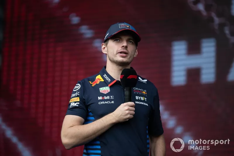Max Verstappen, Red Bull Racing,  on stage in the fan zone