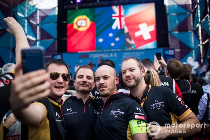 The DS Techeetah team celebrate at the podium