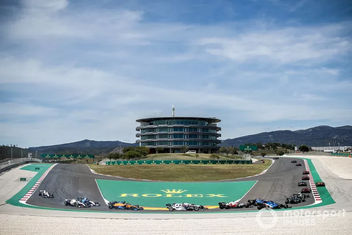 Daniel Ricciardo, McLaren MCL35M, Nicholas Latifi, Williams FW43B, Nikita Mazepin, Haas VF-21, and Mick Schumacher, Haas VF-21