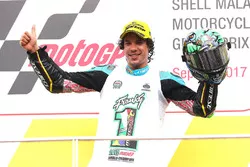 Podium : Franco Morbidelli, Marc VDS, troisième de la course et Champion du monde
