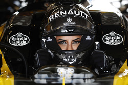 Aseel Al-Hamad, prepares to drive a 2012 Lotus E20 Renault F1 car in the Renault Passion Parade
