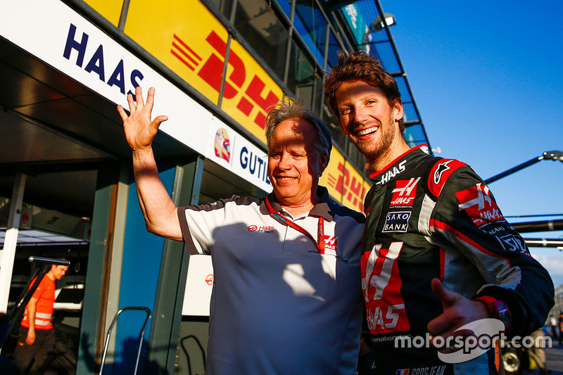 Gene Haas, Presidente Haas Automotion festeggia il sesto posto per Romain Grosjean, Haas F1 Team al 