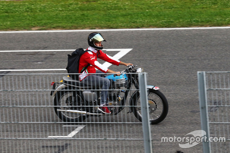 Sebastian Vettel, Ferrari on a Triumph motorbike