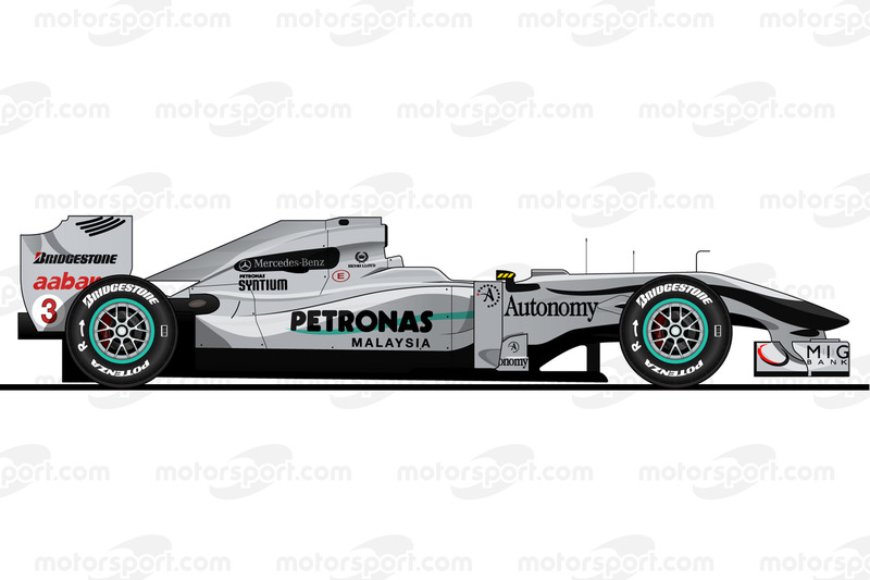 La Mercedes W01 pilotée par Michael Schumacher en 2010<br/> Reproduction interdite, exclusivité Motorsport.com. Utilisation commerciale ? <a href=