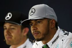 Lewis Hamilton, Mercedes AMG F1 and team mate Nico Rosberg, Mercedes AMG F1 in the FIA Press Confere