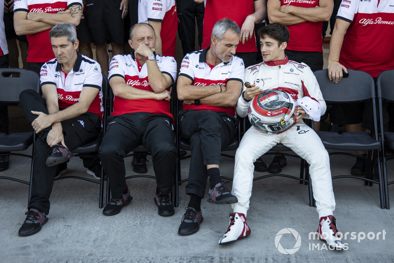 Xevi Pujolar, Sauber Head of Track Engineering, Frederic Vasseur, Sauber, Team Principal, Beat Zehnder, Sauber Manager and Charles Leclerc, Sauber
