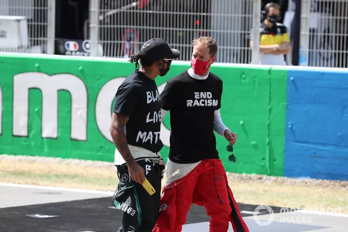 Lewis Hamilton, Mercedes-AMG Petronas F1 y Sebastian Vettel, Ferrari 