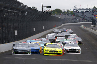 Ryan Blaney, Team Penske, Ford Mustang Menards/Richmond, Justin Allgaier, JR Motorsports, Chevrolet Camaro Dove Men + Care and Cole Custer, Stewart-Haas Racing, Ford Mustang Haas Automation