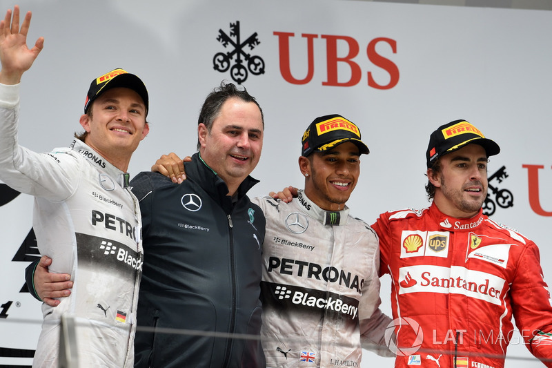 2014.Подіум: 1. Льюіс Хемілтон, Mercedes. 2. Ніко Росберг, Mercedes. 3. Фернандо Алонсо, Ferrari