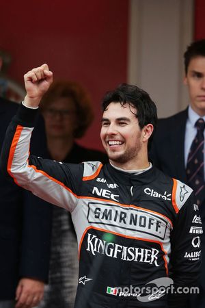 Sergio Pérez, Sahara Force India F1 celebra su tercer puesto en el podio