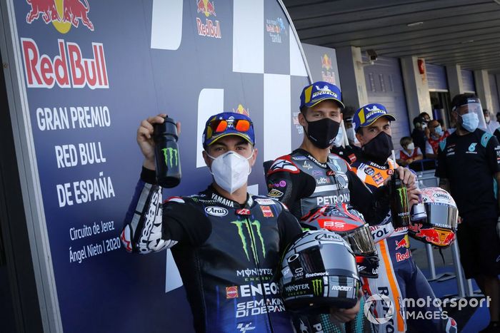 Ganador de la pole Fabio Quartararo, Petronas Yamaha SRT, segundo Maverick Viñales, Yamaha Factory Racing, tercero Marc Márquez, Repsol Honda Team