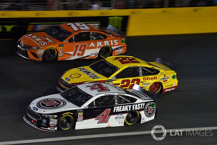 Kevin Harvick, Stewart-Haas Racing, Ford Fusion Jimmy John's, Daniel Suarez, Joe Gibbs Racing, Toyota Camry ARRIS, Joey Logano, Team Penske, Ford Fusion Shell Pennzoil