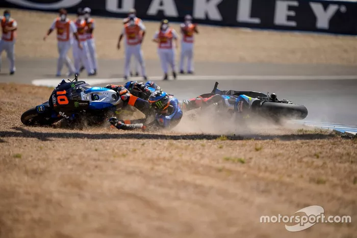 Luca Marini and teammate Marco Bezzecchi,  Sky Racing Team VR46 crash