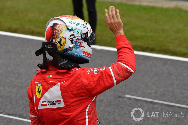 Sebastian Vettel, Ferrari celebrates in parc ferme