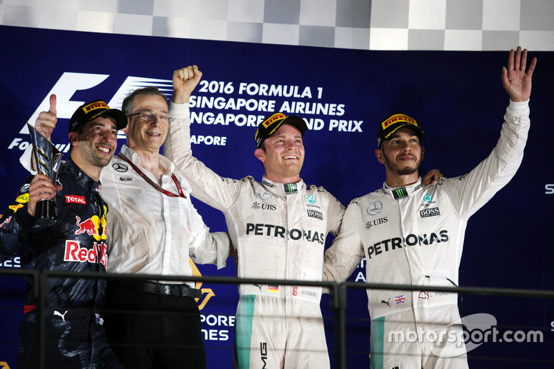 2016: 1. Nico Rosberg, 2. Daniel Ricciardo, 3. Lewis Hamilton