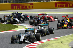 Nico Rosberg, Mercedes AMG F1 W07 Hybrid leads team mate Lewis Hamilton, Mercedes AMG F1 W07 Hybrid at the start of the race