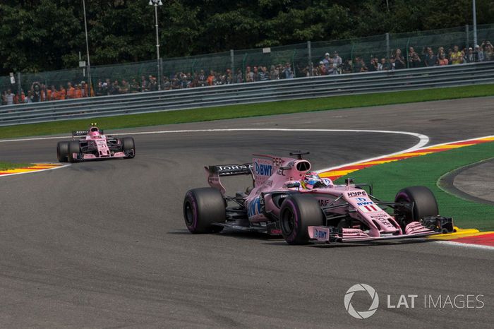 Sergio Perez, Sahara Force India VJM10 and Esteban Ocon, Sahara Force India VJM10