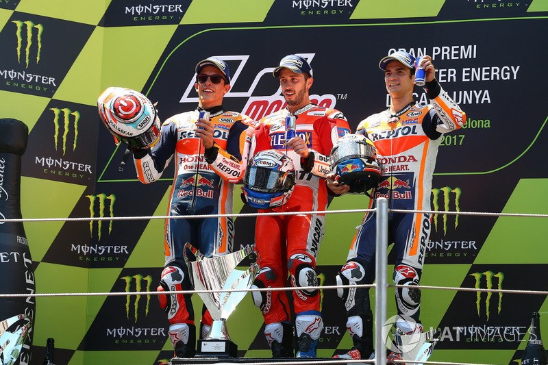 Podio: 1º Andrea Dovizioso, 2º Marc Márquez, 3º Dani Pedrosa