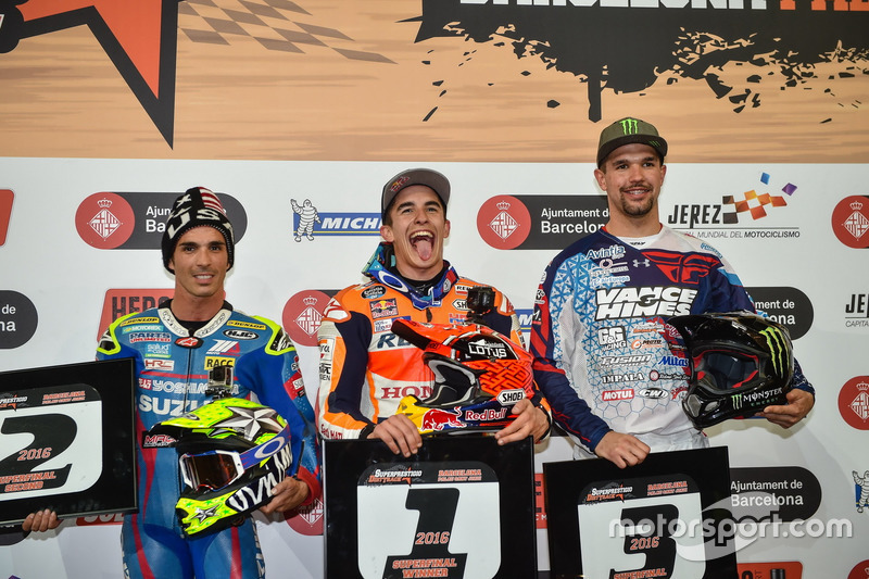 Podium: Race winner Marc Marquez; second place Toni Elias; third place Brad Baker