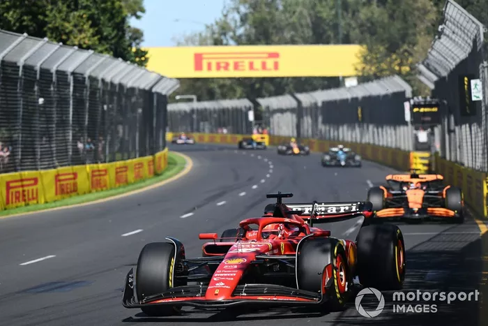 Charles Leclerc, Ferrari SF-24, Oscar Piastri, McLaren MCL38, George Russell, Mercedes F1 W15