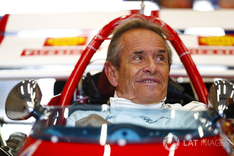 Belgian racing legend Jacky Ickx demonstrates a Ferrari 312B