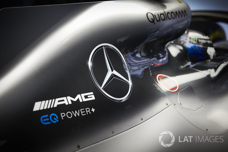 Logos on the car of Valtteri Bottas, Mercedes AMG F1 W09