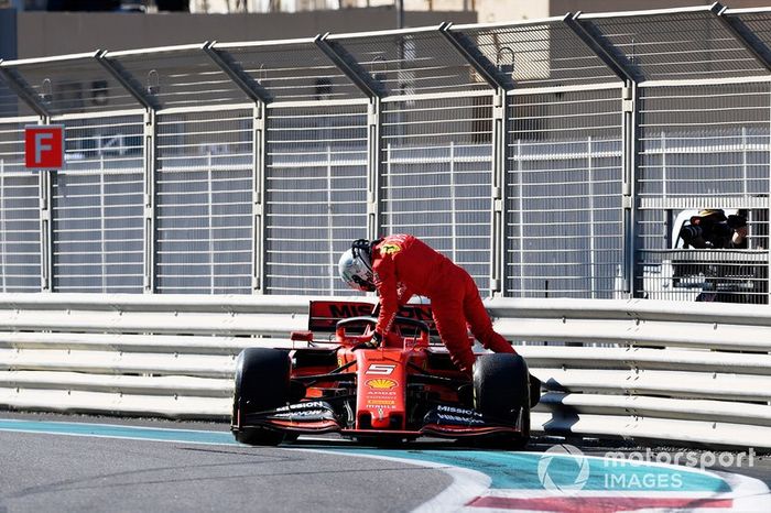 Sebastian Vettel, Ferrari SF90, tras su accidente