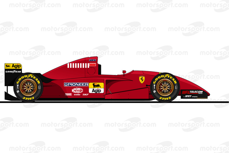 La Ferrari 412T2 pilotée par Michael Schumacher en essais en 1995<br/> Reproduction interdite, exclu