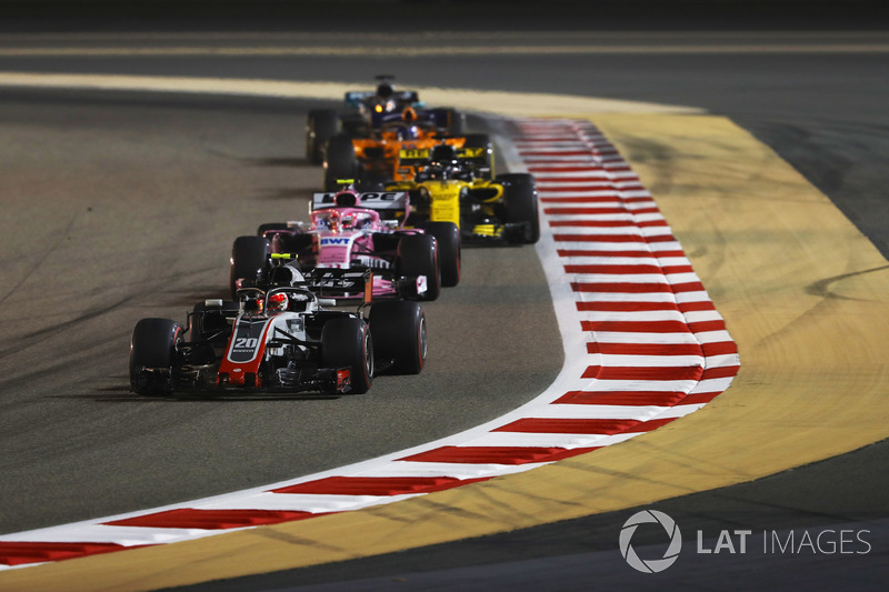 Kevin Magnussen, Haas F1 Team VF-18 Ferrari, Sergio Perez, Force India VJM11 Mercedes, Nico Hulkenberg, Renault Sport F1 Team R.S. 18, Fernando Alonso, McLaren MCL33 Renault, Lewis Hamilton, Mercedes AMG F1 W09