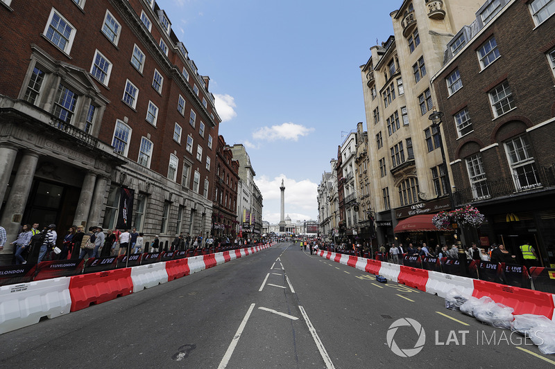 Preparations in Whitehall up to Trafalgar Square ahead of the F1 Live street demonstration parade