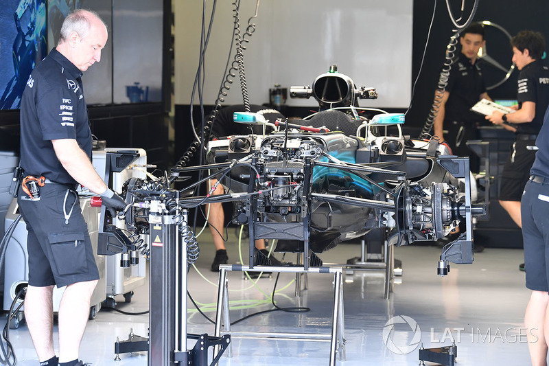 Mercedes-Benz F1 W08 Hybrid in the garage