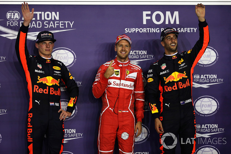 Pole: Sebastian Vettel, Ferrari, 2. Max Verstappen, Red Bull Racing, 3. Daniel Ricciardo, Red Bull R