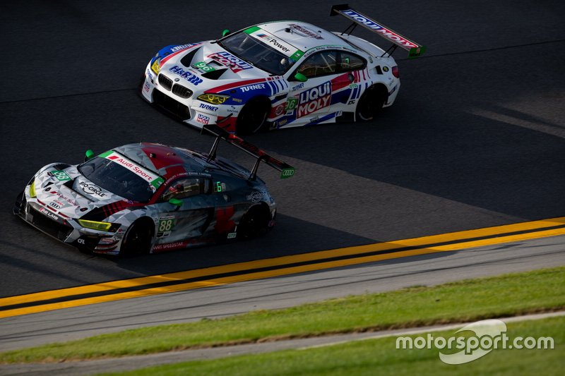 #88 WRT Speedstar Audi Sport Audi R8 LMS GT3: Mirko Bortolotti, Dries Vanthoor, Rolf Ineichen, Daniel Morad, #96 Turner Motorsport BMW M6 GT3: Bill Auberlen, Robby Foley, Dillon Machavern, Jens Klingmann