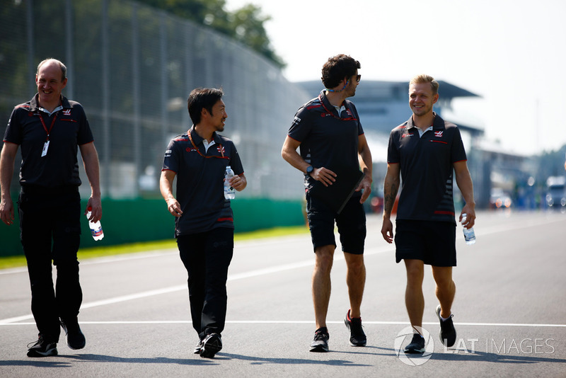 Kevin Magnussen, Haas F1 Team, on a track walk