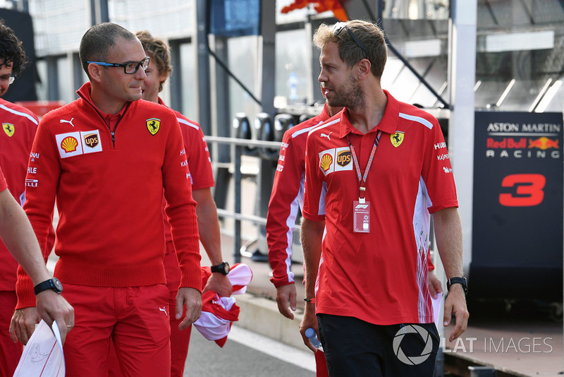 Sebastian Vettel, Ferrari walks the track