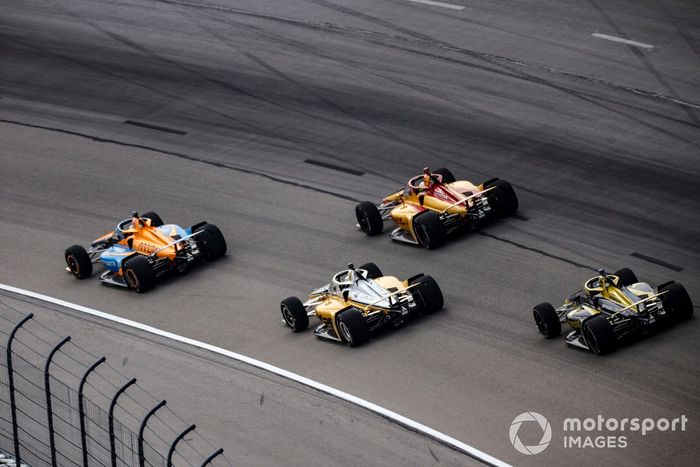 Felix Rosenqvist, Arrow McLaren Chevrolet, Scott McLaughlin, Team Penske Chevrolet, Romain Grosjean, Andretti Autosport Honda, Colton Herta, Andretti Autosport w/ Curb-Agajanian Honda