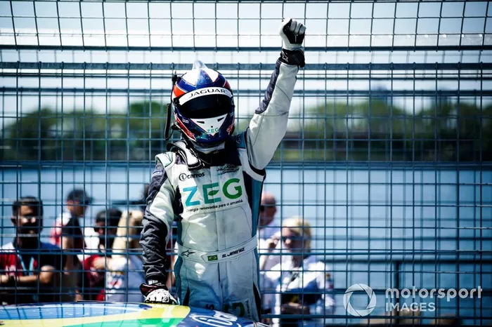 Sérgio Jimenez, Jaguar Brazil Racing celebrates victory in parc ferme