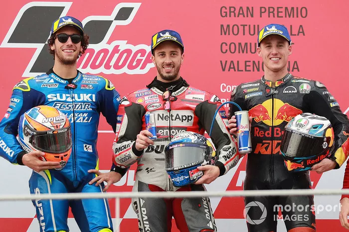 Podio: 1º Andrea Dovizioso, 2º Alex Rins, 3º Pol Espargaro