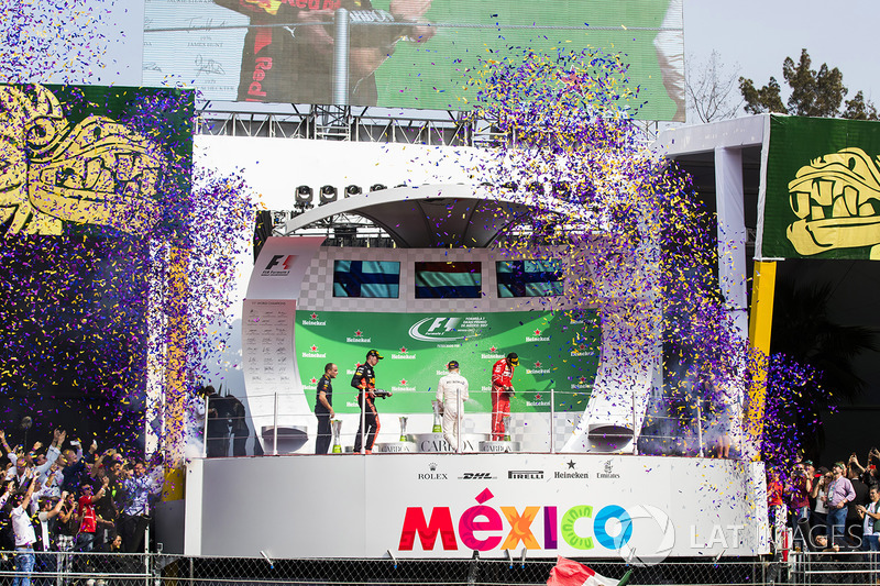 Podium: race winner Max Verstappen, Red Bull Racing, second place Valtteri Bottas, Mercedes AMG F1,