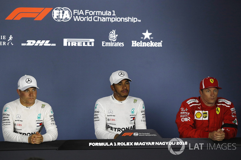 Press-conference: pole sitter Lewis Hamilton, Mercedes AMG F1, second place Valtteri Bottas, Mercedes AMG F1, Third place Kimi Raikkonen, Ferrari