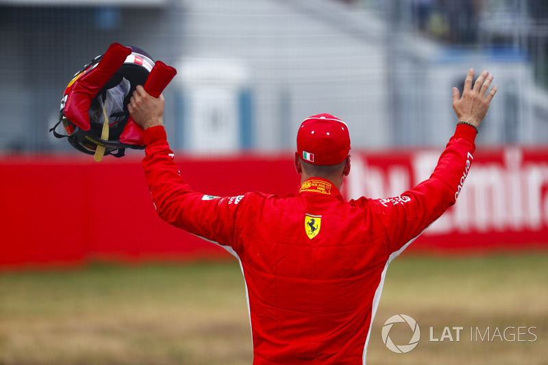 Sebastian Vettel, Ferrari, celebrates his pole position