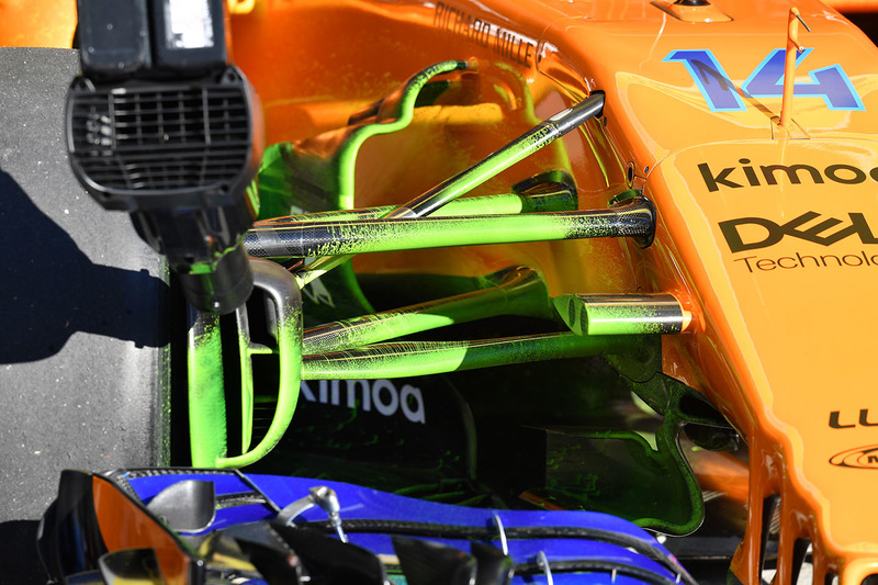 McLaren MCL33 front suspension detail with aero paint