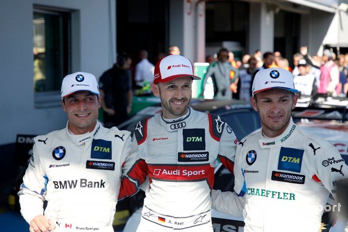 Top 3, ganador de la carrera René Rast, Audi Sport Team Rosberg, segundo lugar Bruno Spengler, BMW Team RMG, tercer lugar Marco Wittmann, BMW Team RMG