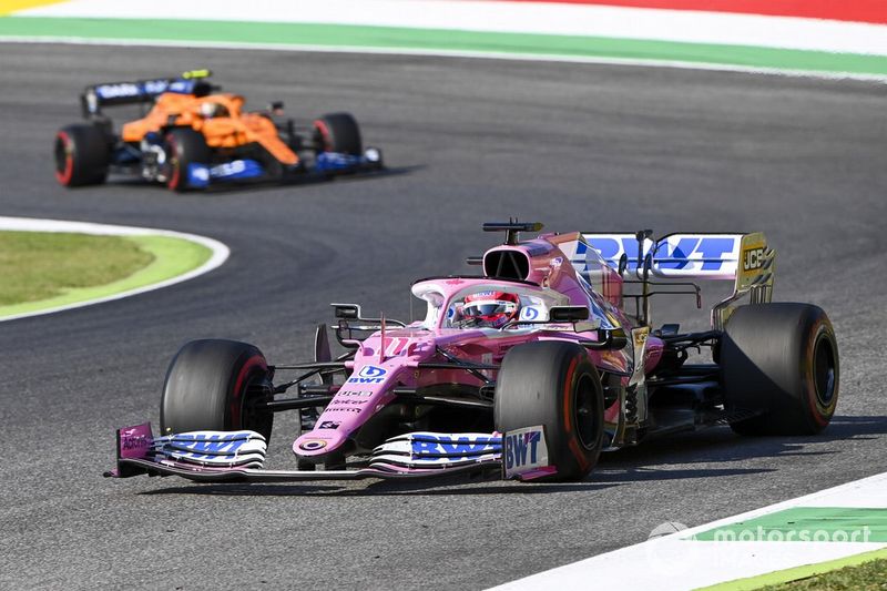 Sergio Perez, Racing Point RP20, Lando Norris, McLaren MCL35