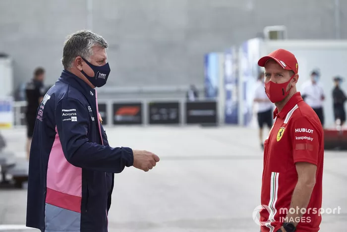 Otmar Szafnauer, Team Principal y CEO, Racing Point y Sebastian Vettel, Ferrari