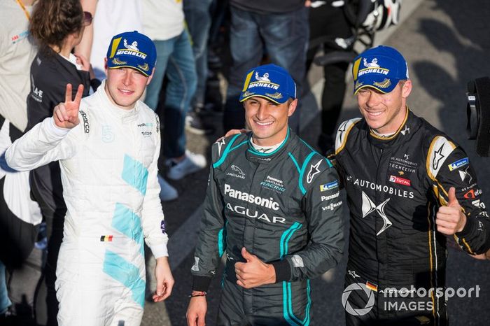 Mitch Evans, Panasonic Jaguar Racing, celebra con Andre Lotterer, DS TECHEETAH, Stoffel Vandoorne, HWA Racelab 