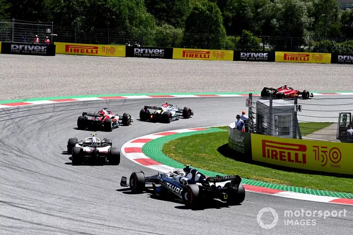 Charles Leclerc, Ferrari F1-75, Lewis Hamilton, Mercedes W13, Valtteri Bottas, Alfa Romeo C42, Mick Schumacher, Haas VF-22, Yuki Tsunoda, AlphaTauri AT03