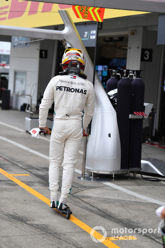 Lewis Hamilton, Mercedes AMG F1 on a scooter